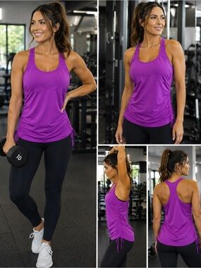 New balance purple Side tie ruched sports tank top Sz XL